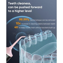 MySmile LP221 UVC Sterilizable Cordless Water Flossers for Teeth 335ML Portable OLED Display Dental Flosser with 4 Modes 8 Jet Tips and a Storage Pouch for Home and Travel (Juicy Pink)