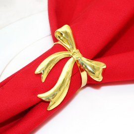 Davifina 12Pcs Bows Napkin Ring Gold Bow Tie Napkin Holder Metal Bowknot Napkin Buckles for Valentine's Day Wedding Birthday Baby Shower Christmas Table Decoration