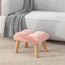 YMYNY Footstool, Small Ottoman Stool Chair with Wooden Legs, Modern Padded Sofa Seat Foot Rest Stool, Velvet Foot Stool, Sofa Footrest for Living Room Entryway 15.74"D×11.81"W×10.62"H Pink UHBD032P