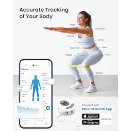 RENPHO Cinta métrica para el cuerpo, cinta métrica digital Bluetooth inteligente con gancho de bloqueo, función retráctil, cinta métrica precisa para 