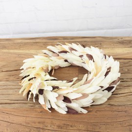Macosa AM86867 Feather Wreath Grey 35 cm Feathers Table Decoration Wreath Light Grey Easter Wreath Easter Decoration Nest Natural Easter Decoration Door Wreath Decorative Wreath Decoration