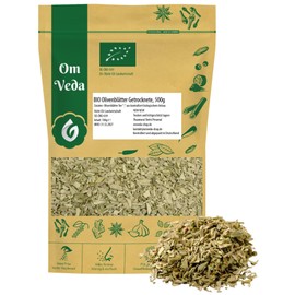 Organic Olive Leaves Tea | Olive Leaf Tea with Mild Tart Taste | Cut and Dried | High Quality & Natural | Perfect for Tea & Spice Mixes | OmVeda (500g)