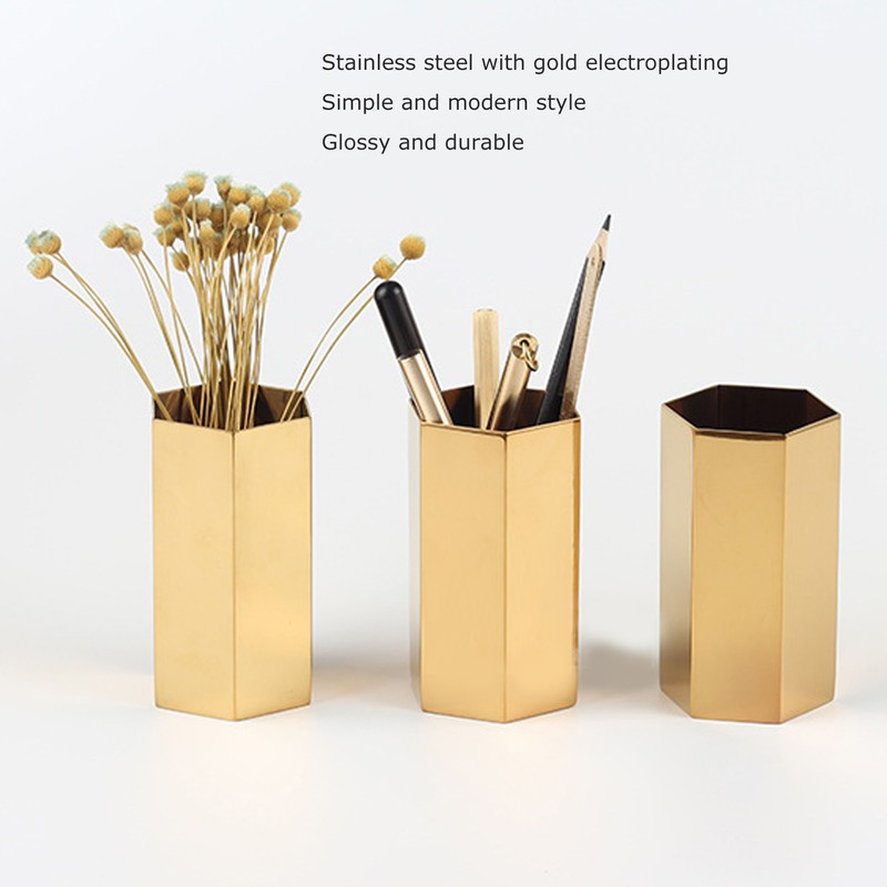 Pen Holder Hex Stainless Steel Gold Electroplating Durable Glossy Corrosion