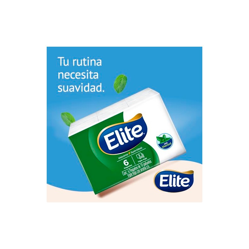 Elite Pañuelos Mentol 3 Hojas 6 Paquetes de 10 Piezas