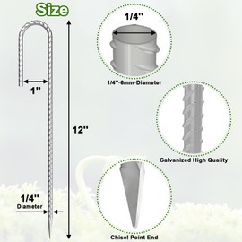 VVOKGO Rebar-Stakes-12-Inch J Hook Galvanized Tent Stakes Heavy Duty, 4-Pack Ground Chain Link Fence Anchors with Chisel Point End for Gazebo Bounce House, Camping Tents, Outdoor Inflatable Decoration