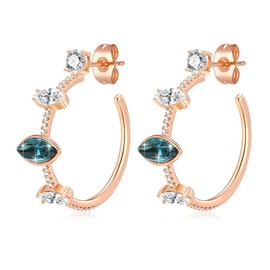 EVEVIC Trendy Austrian Crystals Half Hoop Earrings for Women 14K Gold Plated Hypoallergenic Hoops Earring Jewelry Gift (Dark Blue Main Crystal)