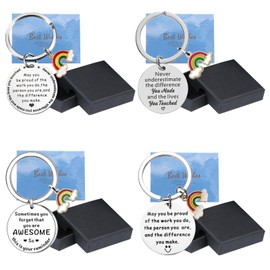 4 Pcs Thank You Keyrings Thank You Gift with 4 Greeting Cards & 4 Boxes Set, Leaving Gifts, Keychain Presents for Work Friends Leaving or Going Away, Women Men Birthday Christmas Thanksgiving