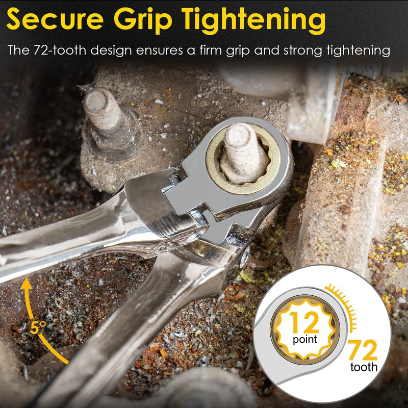 YIYEIE 14 * 15 mm Extra Long Flex-Head Ratcheting Wrench,