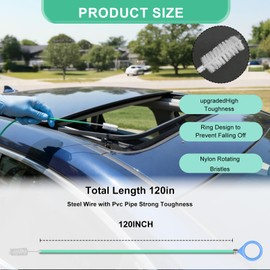 Alkrsxi Auto Sunroof Drain Cleaning Tool, 120 Inch Long Flexible Tube Cleaning Brush, Extra Long Pipe Cleaners for Car Sunroof, Windshield Wiper Drain Hole, Trunk Drain & Sewer Maintenance