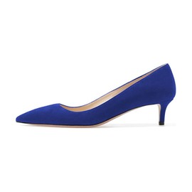 YDN Women Low Kitten Heel Pumps Pointed Toe Dress Shoe for Office Lady Soft Suede Royal Blue 7 US