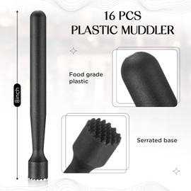 Baderke Muddler for Cocktails Plastic Bar Muddler Bulk 8 Inch Bar Accessories Tools Set for Home Ice Crusher Bartender Accessories Mojito Fruit Drink(Classic,Black,16 Pcs)