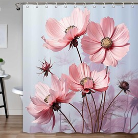 ICTEISOM Floral Shower Curtain, Pink Flower Shower Curtains for Bathroom, Rustic Plant Chic Bathroom Decor Washable Durable Fabric Set with Hooks 72x72 Inch