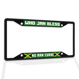 Fastasticdeals Metal Insert License Plate Frame Who Jah Bless No Man Curse Jamaica C Weatherproof Car Accessories Black 4 Holes Solid Insert