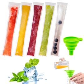 Popsicle Bags Pack of 50 Water Ice Bags, Ice Lollies, Ice Pop Bags, Popsicle Moulds Bag BPA-Free with Funnel, DIY Ice Moulds, Popsicle Pouches for Yogurt, Ice Candies, Ice Cream Party Favours