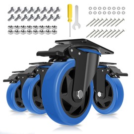 4 Inch Caster Wheel with Brake,Heavy Duty Casters Set of 4,Swivel Top Plate Casters with Double Ball Bearings,Industrial Locking Castor Wheels for Furniture, Workbench, Cabinet