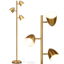 Brightech Jacob LED Standing Lamp, Modern Bright Floor Lamps for Living Rooms & Bedrooms, Tall LED Lighting Lamp with Adjustable 3 Light Tree – Antique Brass/Gold