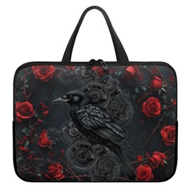 ZIATUBLES Black Raven Red Rose Print Laptop Sleeve Case Carrying Computer Bag Shockproof Protective Laptop Cover Briefcase Laptop Sleeves with Top Handle for Study Work, 15inch