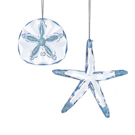 Kurt Adler Blue Starfish and Sand Dollar Shells Christmas Holiday Ornaments Set of 2
