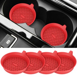 ME.FAN Car Coasters [4 Pack] Silicone Car Cup Coasters/Cup Mats - Universal Non-Slip Recessed Car Interior Accessories - Car Cup Holder Insert Coasters Red
