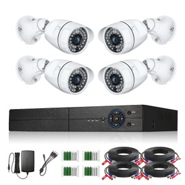 Eversecu 4Ch Home Security Camera System, 1080P DVR & 4pcs HD Weatherproof Cameras, Night Vision, Motion Alert, Remote Access, Power adapters & Premade Cables Included, No Hard Driver