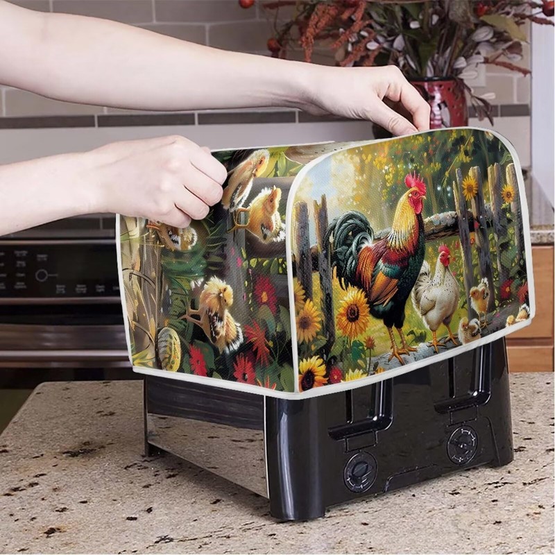 JEOCODY Sunflower Rooster Toaster Oven Covers for Kitchen Polyester Fabric