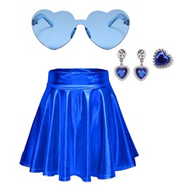 Girls Metallic Skirts Royal Blue Shiny Mini Skater Skirt 10 12 Sparkly Hot Festaval Outfit with Same Color Accessories