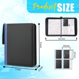 4-Pocket Card Binder, 400 Pockets Trading Card Holder with 50 Removable Sleeves, Large Capacity Waterproof Zipper Album for Collectors, Portable Storage for Game/Sports/Credit Cards-Black Blue