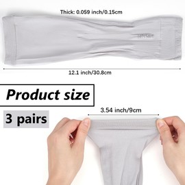 CABODYALS 3 Pairs UV Compression Sun Protection Arm Sleeves Gray Cooling Summer Ice Silk Sunscreen Outdoors Tattoo Cover Up Long Sleeve with Thumb Hole for Women Men Workouts Golf Driving Gardening