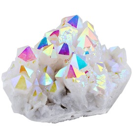 KYEYGWO Natural Rock Crystal Titanium Coated Crystal Quartz Cluster Specimen Gemstone Figure Decoration, Irregular Natural Piece Healing Reiki Stone Decoration, Angel Aura