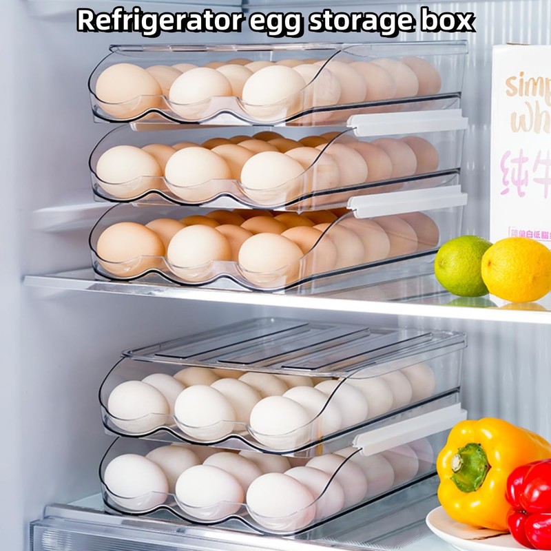 Egg holder for fridge, Egg organizer for refrigerator, Automatic Rolling