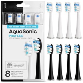 AquaSonic Duo PRO - Juego de 8 cabezales de cepillo de repuesto ProFlex mejorados para una mejor eliminación de placas, original AquaSonic