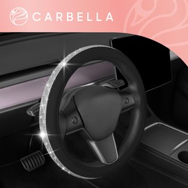 Carbella Leatherette Crystal Bling Steering Wheel Cover for Car SUV, Glitter Sparkle Rhinestone Cute Car Accessories for Women Universal Fit Standard Size (Fits 14.5"-15") - Black w/ Silver Bling