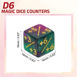 sourcing map 48Pcs Magic Dice Counters, Acrylic D6 Life Token Dice Set with Pouch for Standard Cards Gaming Accessories, Green & Purple
