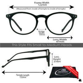 proSPORT Round Vintage Retro Reading Glasses +3.00 Black and Clear Frame Stud Accents Men Women Small Light-Weight