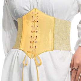 BODIY Women Lace Corset Belts Elastic Cinch Belt Tied Waspie Wide Waist Bustiers for Dress (Gold)