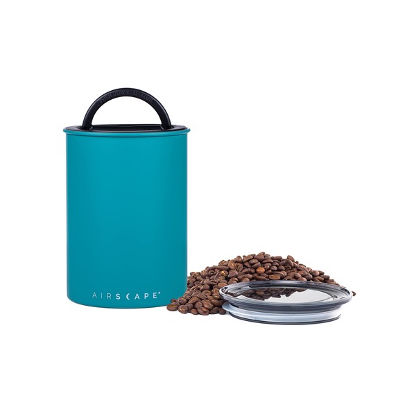 Planetary Design Airscape Stainless Steel Coffee Canister - Food Storage Container - Patented Airtight Lid - Excess Air Preservation of Food Freshness (Medium, Matte Turquoise)