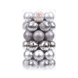 Sea Team 41-Pack Christmas Ball Ornaments with Strings, 40mm/1.57" Small Size Baubles, Shatterproof Plastic Christmas Bulbs, Hanging Decorations for Xmas Tree, Holiday, Wedding, Party, Grey