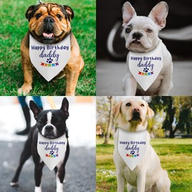 Happy Birthday Daddy White Dog Bandana Triangle Dog Bandana for Dogs Puppy Bandana Photo Prop Accessories Birthday Party for Pet Dog Dad Lovers Owner Gift