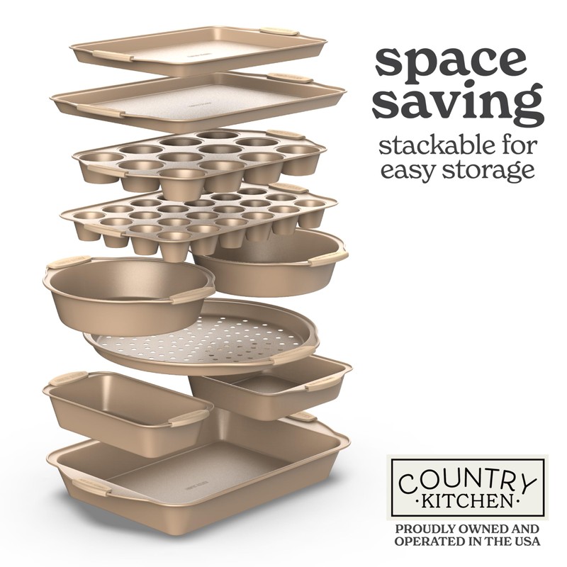 Country Kitchen Nonstick Stackable Bakeware Set - Heavy Duty, Durable,