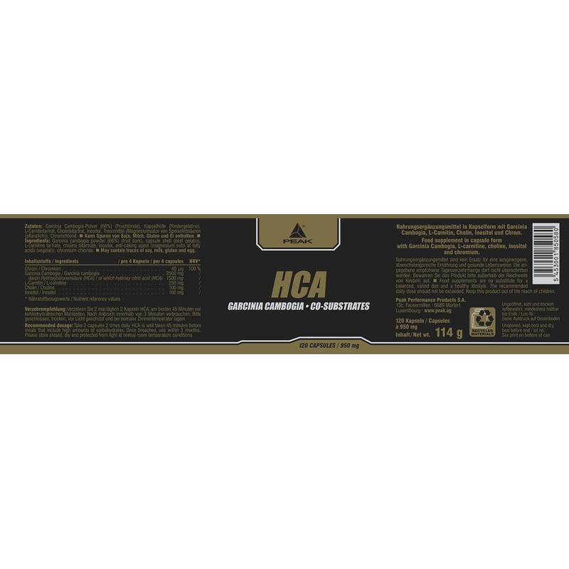 Peak HCA, 120 Capsules, 1 Pack (1 x 114 g)