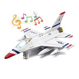 F-16 Fighting Falcon Thunderbirds Toy Army Air Force Military Airplane Model Kit with Fun Lights and Sounds (Bright White)