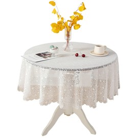 Fhberni Round White Lace Tablecloth Vintage Classic Lace Lightweight Table Cloth Table Decoration 48" Round