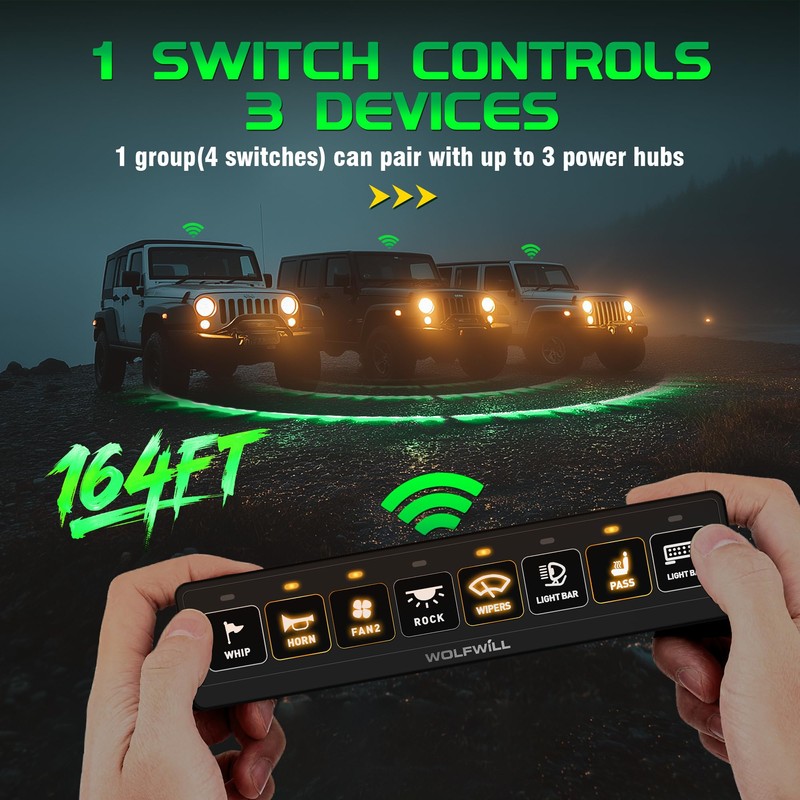 WOLFWILL 8 Gang Wireless Switch Panel BC80, 164Ft Remote with