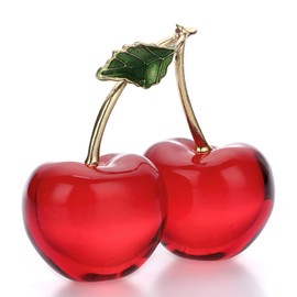 OwnMy Crystal Cherry Figurine Crystal Cherry Ornament Decorative Fruit Collectible Figurines, Small Sparkly Glass Fruit Paperweight for Tabletop Centerpiece Home Office Desktop Decor