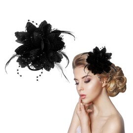 Flower Hats Clip Rose Flower Hair Clip Tea Party Corsage Hairpin Barrette Floral Feather Hair Pin Vintage Rose Hair Accessories for Women Travel Wedding Prom(Red)