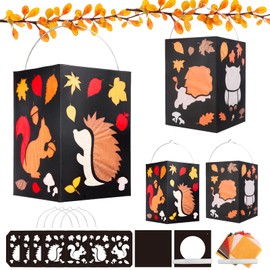 DKINY 4 Pack Autumn Crafts for Kids, Harvest Festival Lantern, Arts and Crafts for Kids, Hedgehog Squirrel Owl Lion DIY Crafts, Creative Fall Art Toy, Kids Activity Packs for Age3+ Boys Girls Children