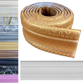 Yutianli Crown Molding Peel and Stick Wallpaper Border Flexible Wall Base Moulding Trim Self Adhesive Vinyl Baseboard Gold Foam Wall molding 3D Mirror Border (2PCS-178, Gold)