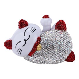 Lucky Cat Car Charm Porcelain Figurine, Fortune Lucky Cat Car Interior Decoration Rhinestone Universal Center Console Dashboard Ornament Figurine(red) Other supplies