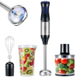 freebala Immersion Blender, 4 in 1 Hand Bender Max 1000W, 5 Speeds & Turbo with Copper Motor Stainless Steel Blade, Handheld Blender Stick Mixer with Egg Whisk, 700ml Beaker & 500ml Chopper Bowl