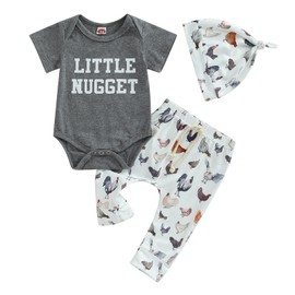Baby Layette Set Infant Boy Farm Animals Bodysuit Clothes Letter Romper+Pants Newborn Coming Home Outfit with Hat (A Grey, 0-3 Months)
